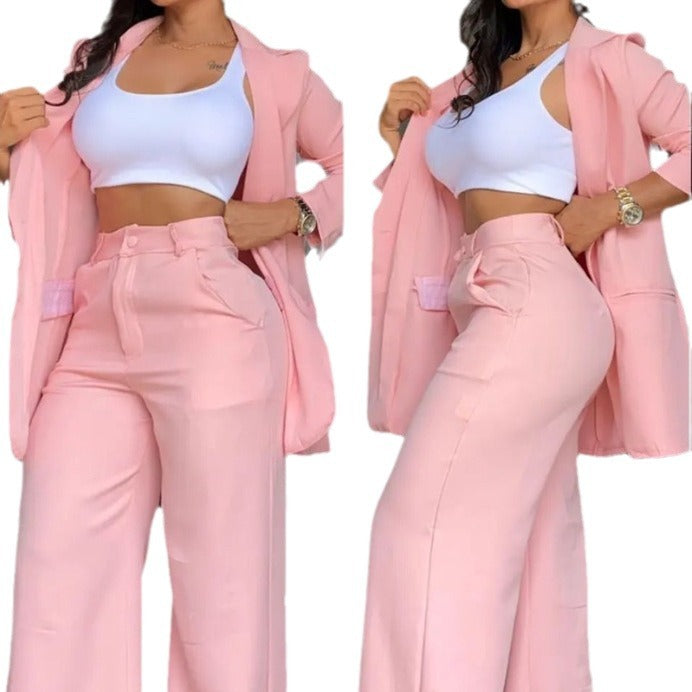Damen elegantes Oversized Blazer- und Hosen-Set EB