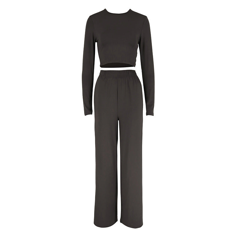 Damen Elegantes Zweiteiliges Set mit cropped Oberteil und weiten Hosen EB