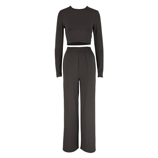 Damen Elegantes Zweiteiliges Set mit cropped Oberteil und weiten Hosen EB