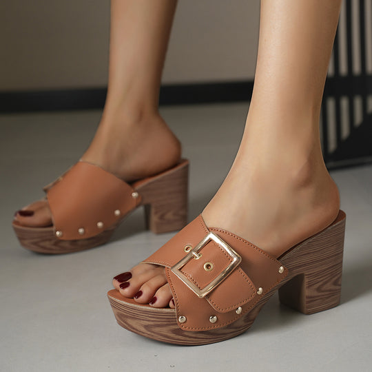 Damen Plattform-Sandalen mit elegantem Riemen und stylischem Blockabsatz EB