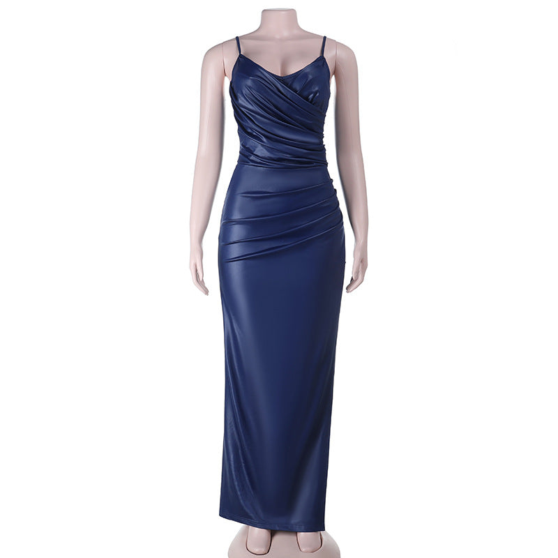 Damen elegantes Maxikleid mit figurbetontem Schnitt und Drapierungsdetails EB