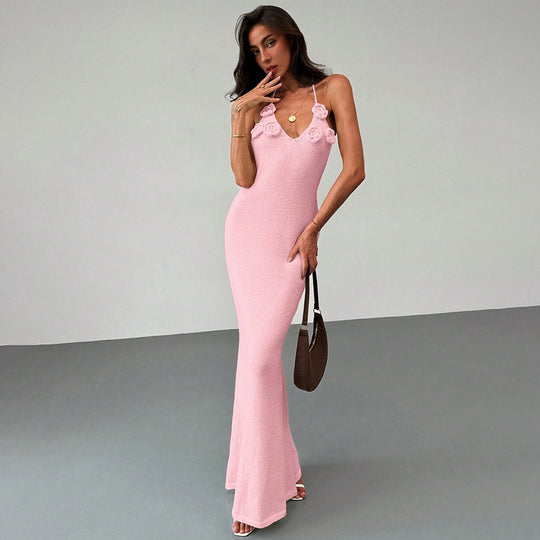 Damen glitzerndes Maxikleid mit eleganten Blumenapplikationen EB