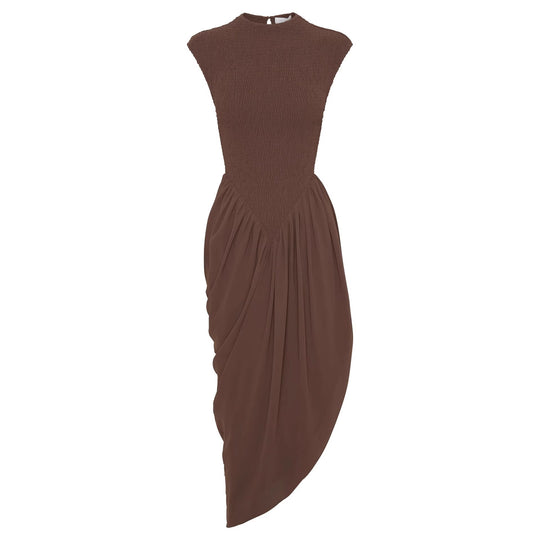 Damen Elegantes asymmetrisches Kleid mit strukturiertem Oberteil und fließendem Rock EB