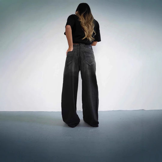 Damen lockere High-Waist Jeans mit angesagtem Farbverlauf und weitem Bein EB