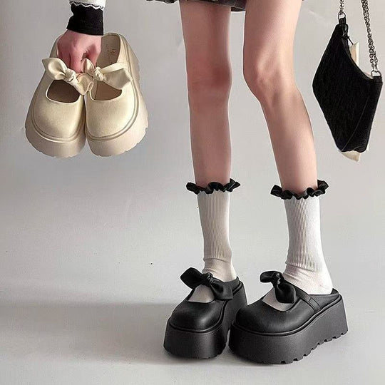 Damen Plateau Clogs mit verspieltem Schleifen-Design EB