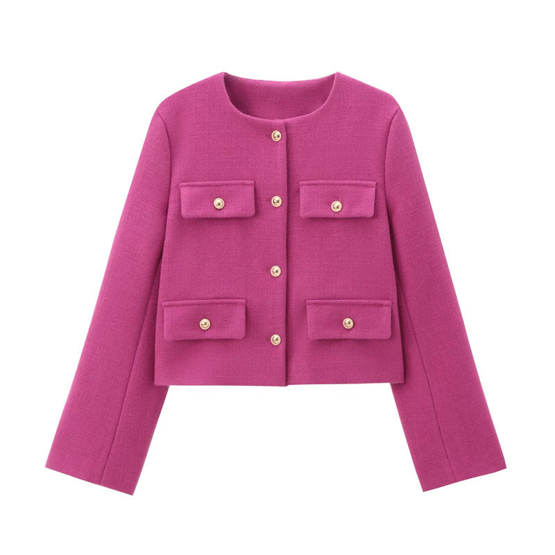 Damen Modische Kurzjacke mit dekorativen Knöpfen und praktischen Taschen EB