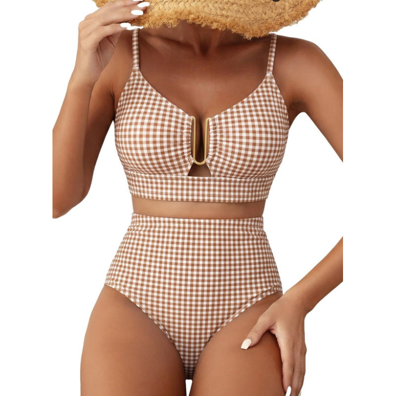 Damen Hoch geschnittener Bikini mit floralem Muster und Leo-Print EB