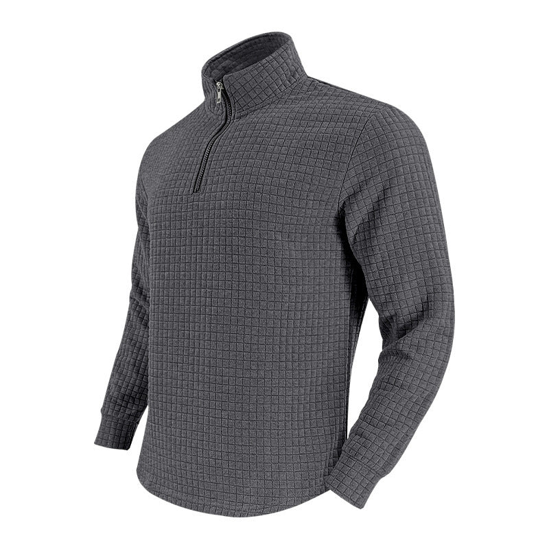 Herren eleganter Stehkragenpullover mit Reißverschluss und strukturiertem Design EB