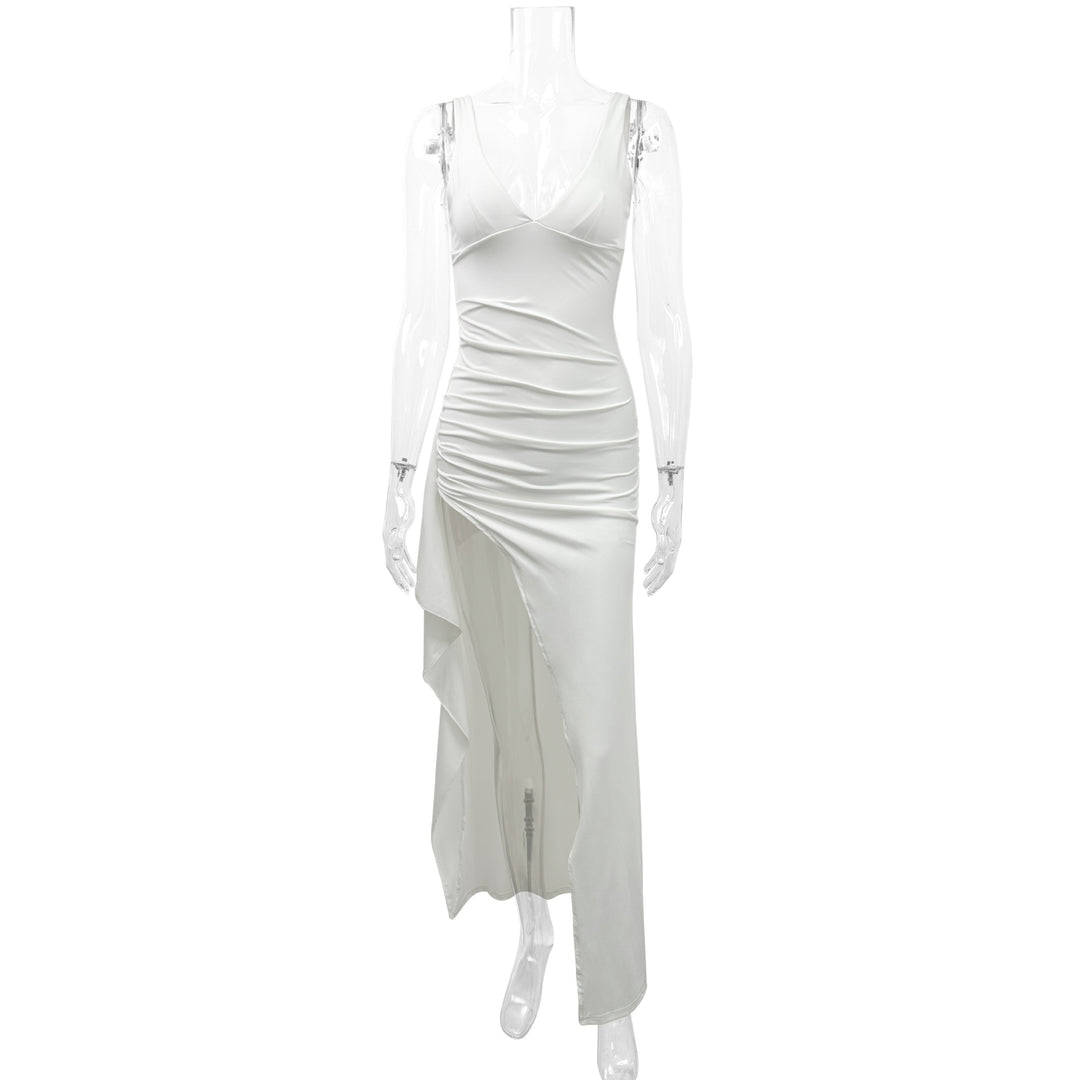 Damen Figurumspielendes Abendkleid mit tiefem V-Ausschnitt und asymmetrischem Schlitz EB