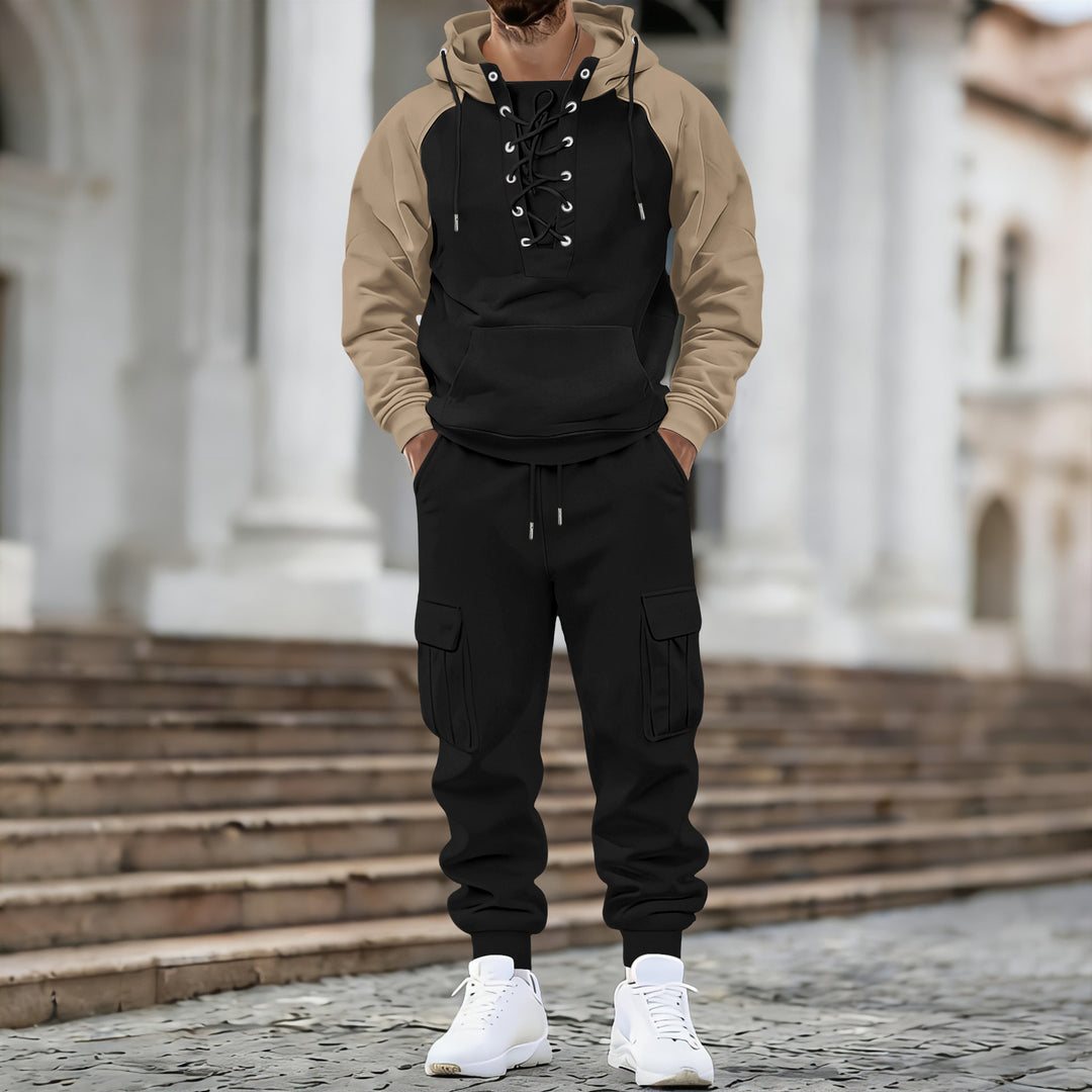 Herren nan Kapuzen-Sweatshirt mit vorn geschnürter Blende, Raglanärmeln und Kängurutasche EB
