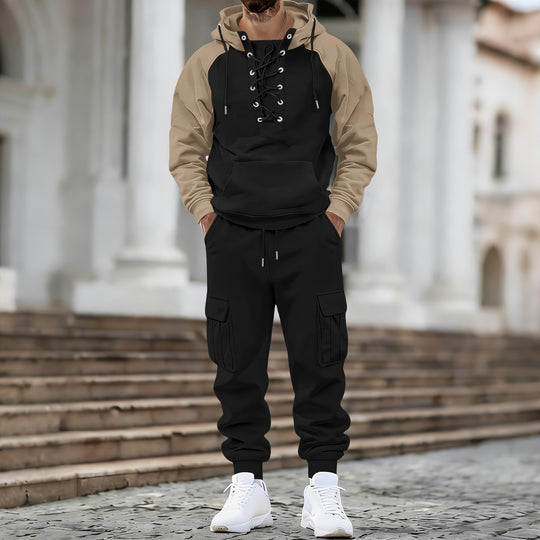 Herren nan Kapuzen-Sweatshirt mit vorn geschnürter Blende, Raglanärmeln und Kängurutasche EB
