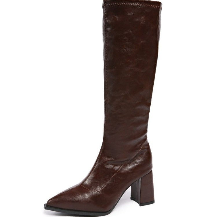 Damen hochmodische Stiefel mit blockiertem Absatz und spitzem Zehenbereich EB