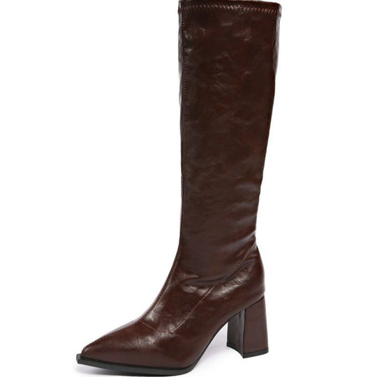 Damen hochmodische Stiefel mit blockiertem Absatz und spitzem Zehenbereich EB