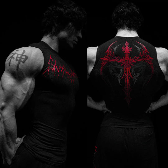 Herren nan figurbetontes Trainings-Tanktop mit tiefen Armausschnitten und filigranem Rückendruck EB