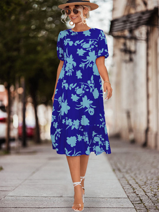 Damen Fließendes Maxikleid mit floralem Design und voluminösen Ärmeln EB