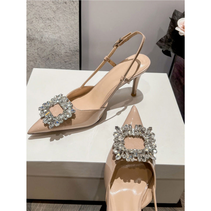 Damen elegante Slingback-Pumps mit funkelndem Strass und modischen Verzierungen EB