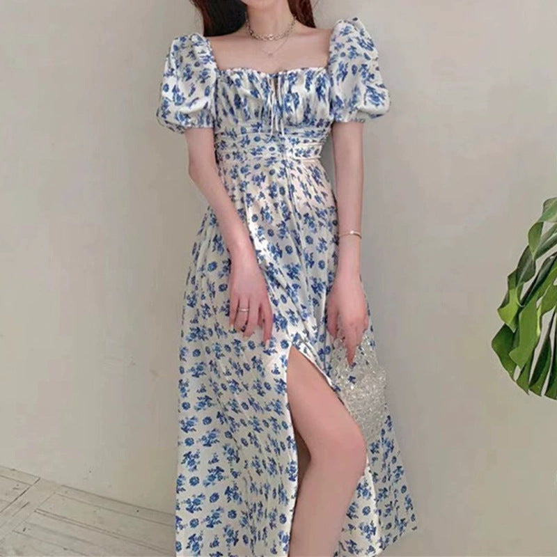Damen Maxikleid mit eleganten Puffärmeln und floralem Design EB