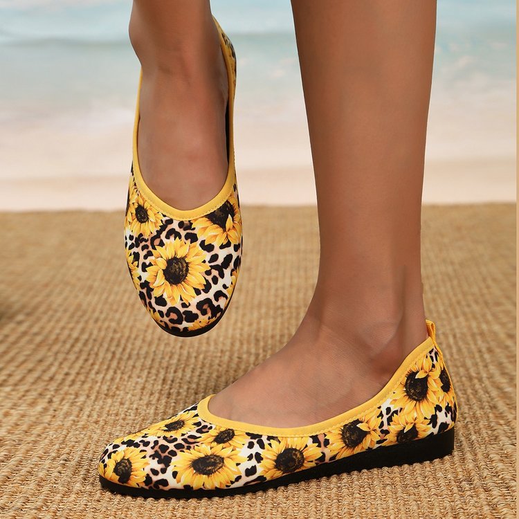 Damen Ballerinas mit floralem Muster und flexiblem Fußbett EB