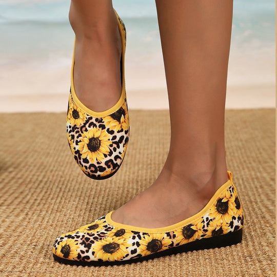 Damen Ballerinas mit floralem Muster und flexiblem Fußbett EB