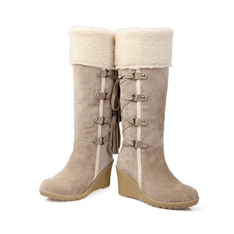 Damen Wedge-Stiefel mit gefüttertem Schaft und modischer Schnürung EB