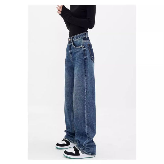 Damen weit geschnittene Denim-Hose mit stilvollen Fransendetails EB