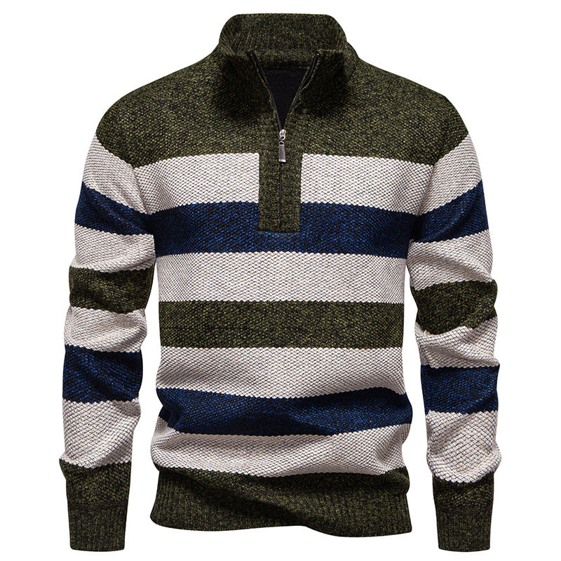 Herren modischer Strickpullover mit halbhohem Kragen und kontrastierenden Streifen EB