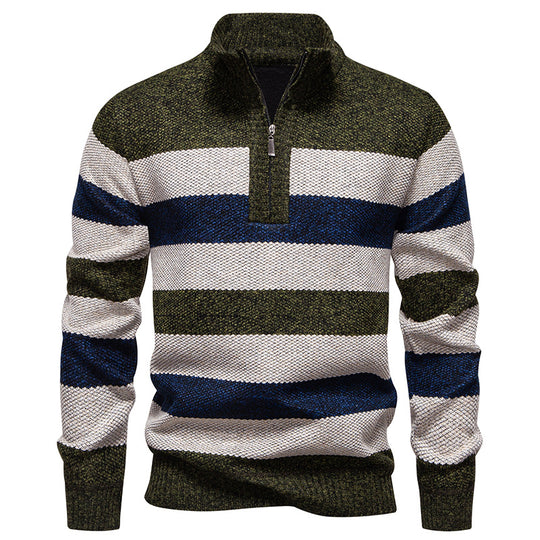 Herren modischer Strickpullover mit halbhohem Kragen und kontrastierenden Streifen EB