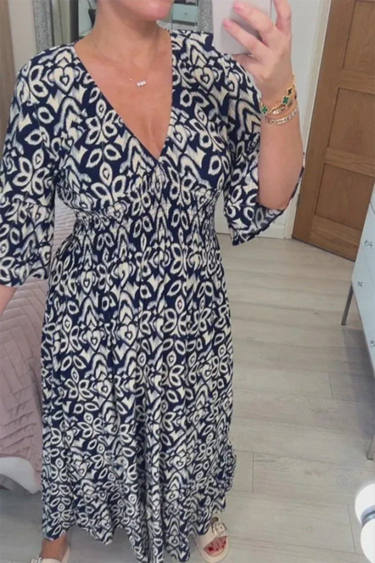 Damen Maxikleid mit schmeichelndem V-Ausschnitt und voluminösen Ärmeln EB