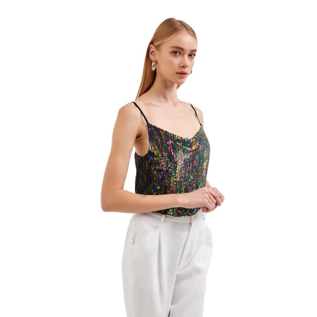 Damen Glitzerndes Spaghettiträgershirt mit V-Ausschnitt EB