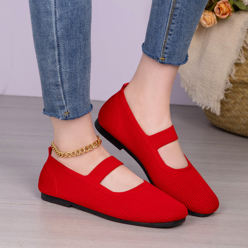 Damen Bequeme Strick-Ballerinas mit elastischem Riemen EB