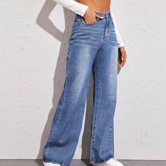 Damen Weit geschnittene Jeans mit hohem Bund EB