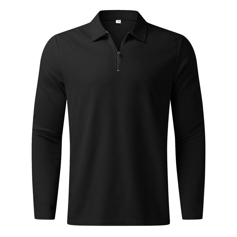 Herren Feines Waffelstrick-Halbzip-Polo mit Kentkragen & Langarm EB