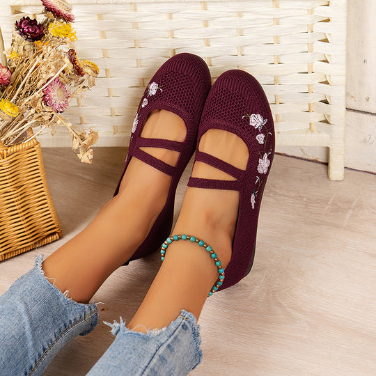 Damen Ballerinas mit floraler Stickerei und atmungsaktivem Netzdesign EB