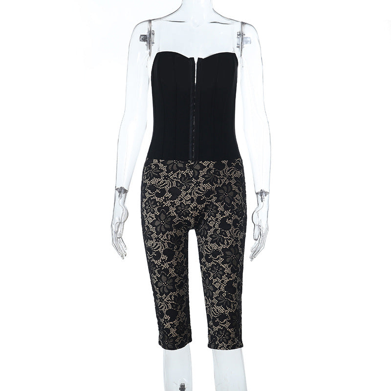 Damen Corsagen-Overall mit floralen Spitzendetails EB