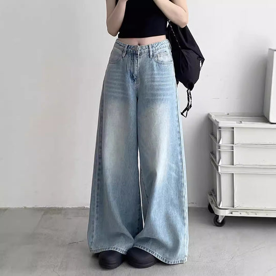 Damen Weite Jeans im lässigen Urban-Style mit hohem Bund und seitlichen Taschen EB