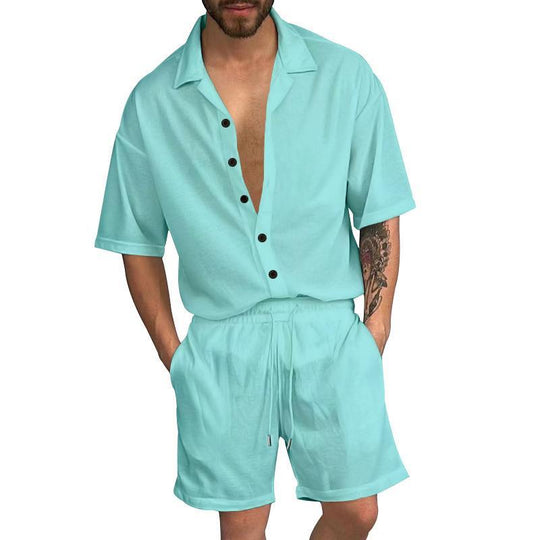 Herren Freizeit-Set mit lässigem Kurzarmhemd und elastischen Shorts EB