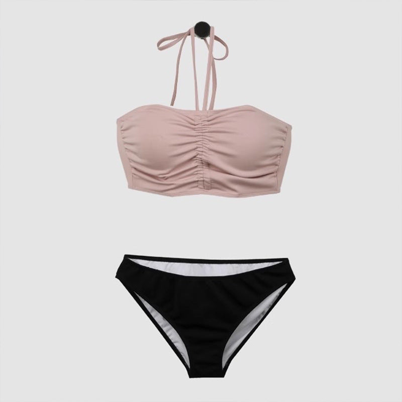 Damen Bikini-Set mit gerafftem Oberteil und hoch geschnittenem Höschen EB