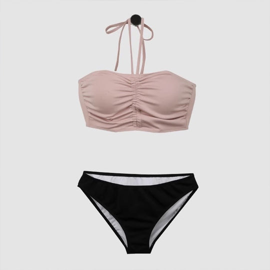 Damen Bikini-Set mit gerafftem Oberteil und hoch geschnittenem Höschen EB