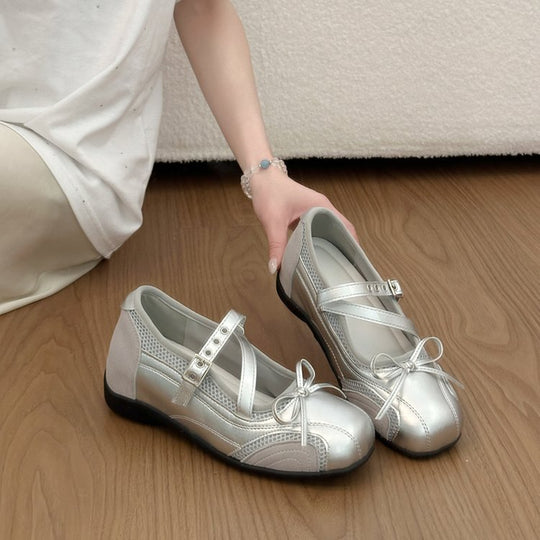 Damen elegante Ballerinas mit modischem Riemchen und atmungsaktiver Oberflächenstruktur EB