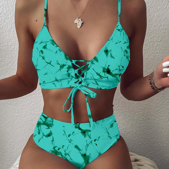 Damen Hochtailliertes Bikini-Set mit verstellbaren Schnürdetails EB