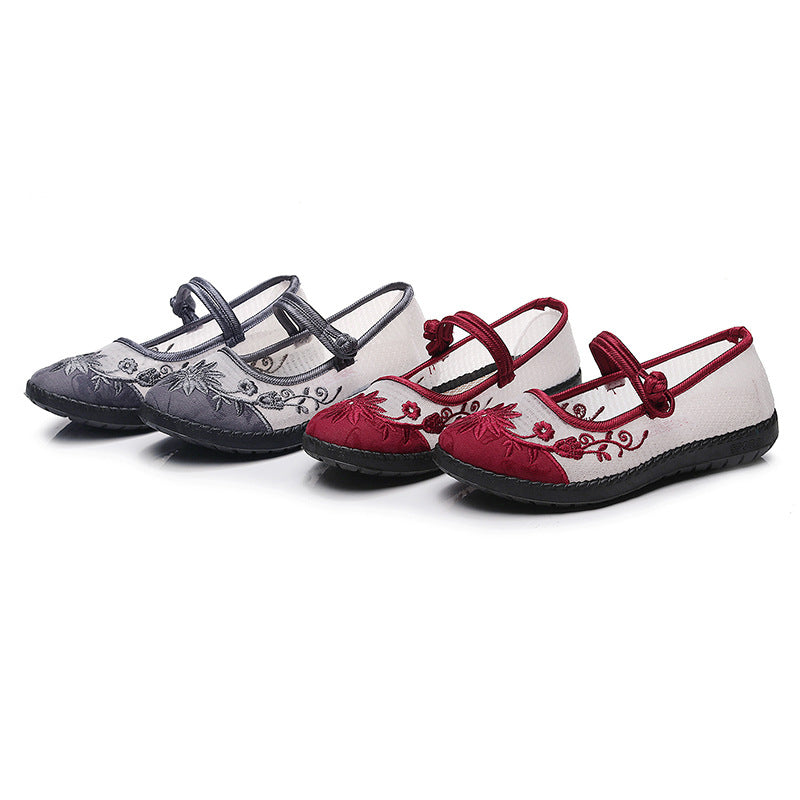 Damen Ballerinas mit handbesticktem Blumendesign und elastischem Riemen EB