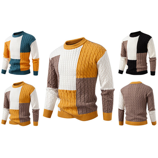 Herren modischer Strickpullover mit kreativer Farbblock-Optik EB