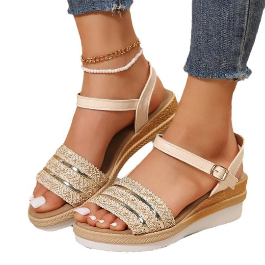Damen Moderne Riemchen-Plateausandalen mit Glitzerapplikationen EB