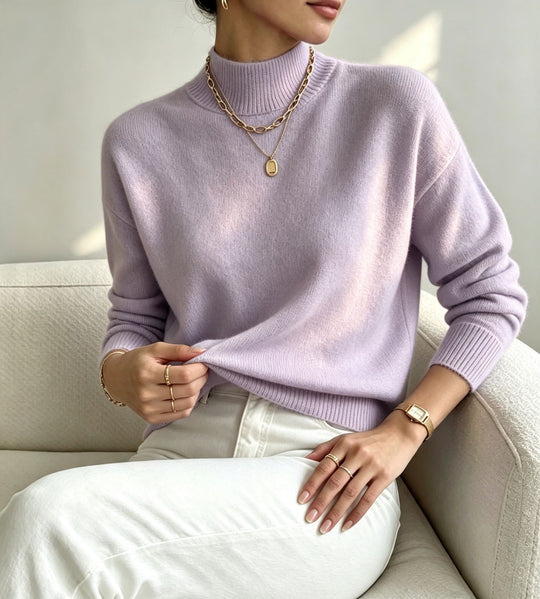 Damen kuscheliger Feinstrickpullover mit Stehkragen und überschnittener Schulter EB