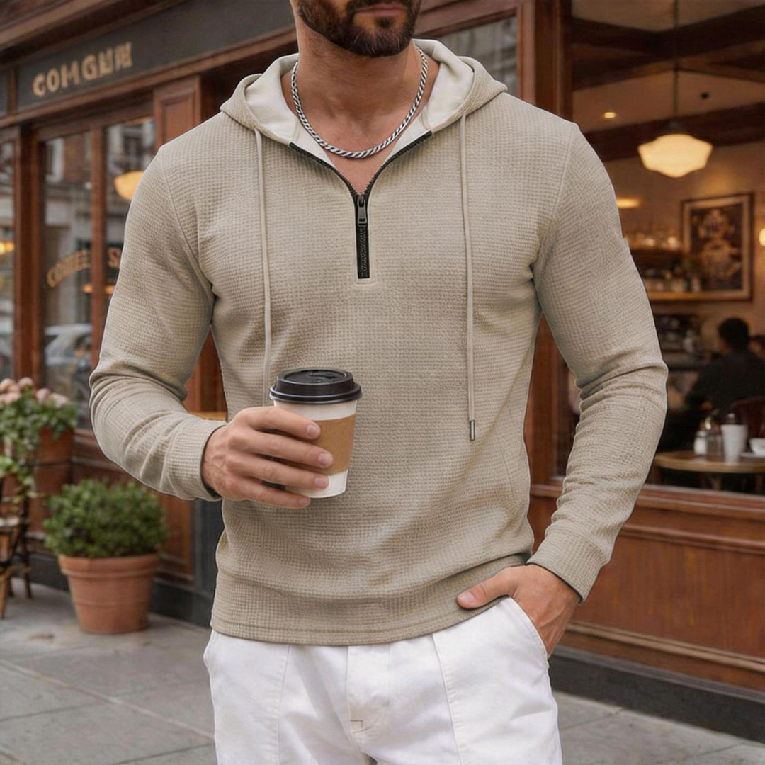 Herren nan texturierter Halbzip-Kapuzenpullover in Slim Fit EB