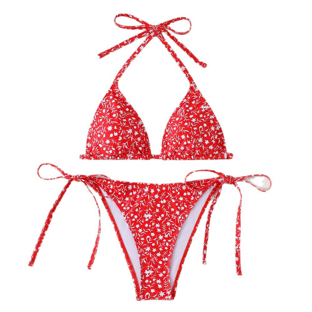 Damen Triangel-Bikini mit verstellbaren Bindebändern und floralen Details EB