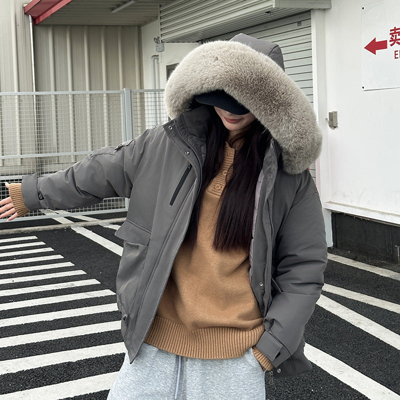Damen isolierte Pufferjacke mit abnehmbarem Kunstfellkragen und großen Eingrifftaschen EB