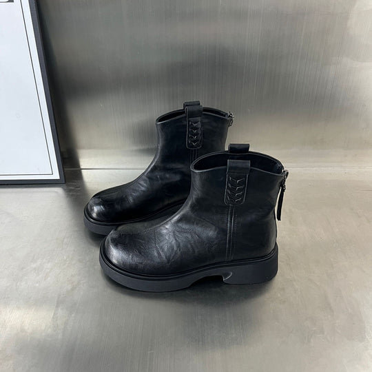 Damen Modische Leder-Stiefeletten mit robustem Plateau und feinem Zipper EB