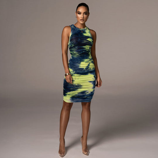 Damen Figurbetontes Wickelkleid mit Hochglanzeffekt und Farbverlauf EB