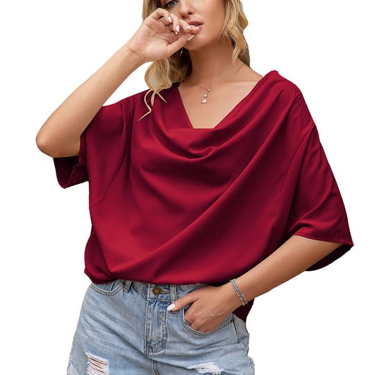 Damen Dekoratives V-Ausschnitt Bluse mit asymmetrischem Saum EB